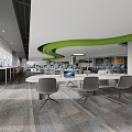 Modern Public Office Space With Workstations Computers Green Plants And Glass Partitions