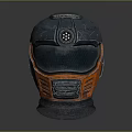 Blue and Orange Mechanical Helmet with Headlight Transparent Visor and Industrial Design