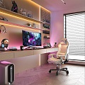 Study E-Sports Room Cream Style Study Minimalist Study Italian Style Study Computer Room Bookcase Wine Cabinet Glass Cabinet Desk and Chair 3d model