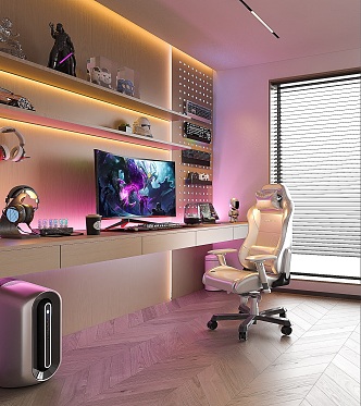 Study E-Sports Room Cream Style Study Minimalist Study Italian Style Study Computer Room Bookcase Wine Cabinet Glass Cabinet Desk and Chair 3d model