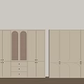 Two Modern Beige Wardrobes With Rattan Design And Multiple Storage Drawers