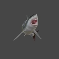 Large Gray Shark With Open Mouth And Sharp Fins In Deep Sea