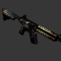 Decorative Assault Rifle With Gold And Black Intricate Patterns And Engravings