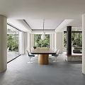 Modern Double Height Living Dining Room With Warm Wood Accents And Comfortable Sofa Interior Design