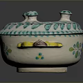 Ceramic Sculpture Carving Lidded Vessel With Floral Patterns And Colorful Decorative Handles