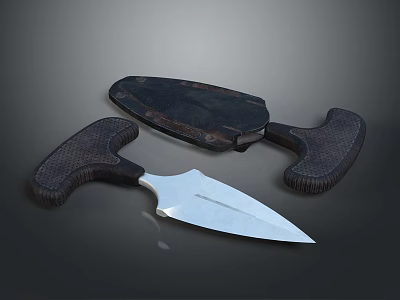 Tactical Weapon Dagger With Textured Handle Sharp Stainless Steel Blade And Leather Sheath Design 3d model