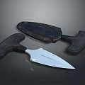 Tactical Weapon Dagger With Textured Handle Sharp Stainless Steel Blade And Leather Sheath Design 3d model