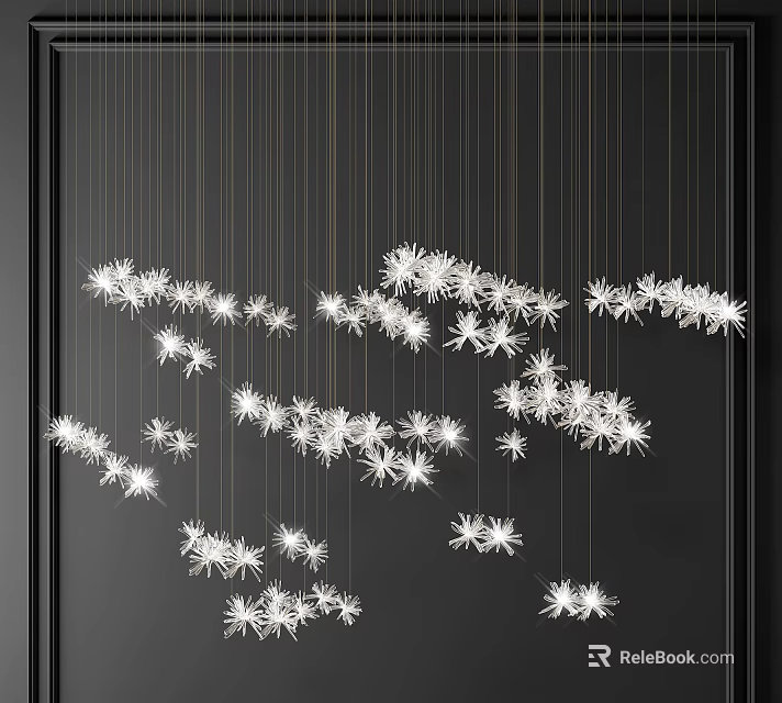 Elegant Modern Crystal Chandelier With White Star Shaped Crystals Hanging Against Black Background 3d model 
