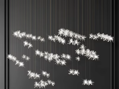 Elegant Modern Crystal Chandelier With White Star Shaped Crystals Hanging Against Black Background 3d model