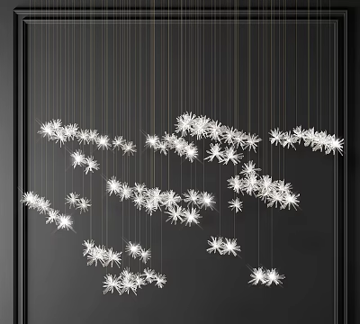 Elegant Modern Crystal Chandelier With White Star Shaped Crystals Hanging Against Black Background 3d model