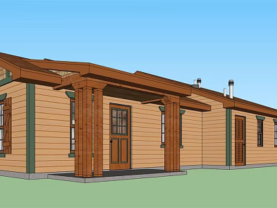 Traditional Single Family House With Wooden Exterior Porch Columns And Gabled Roof 3d model