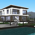 Modern Detached Villa with Mountain View Swimming Pool Wooden Deck and Lounge Chairs