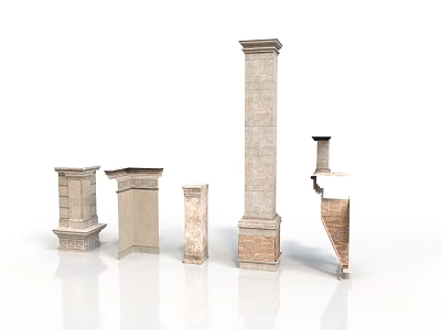 Varied Classical Stone Architectural Columns And Decorative Elements On White Background 3d model