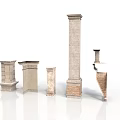 Varied Classical Stone Architectural Columns And Decorative Elements On White Background