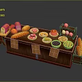 Wooden Food Stall Displaying Fresh Bread Cakes Pies Fruits And Eggs