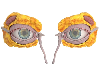 Human Eye Anatomical Structure Detailed View With Orbit Fatty Tissue Iris Eyelids And Connecting Nerves 3d model