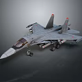 Gray Military Fighter Jet With Red Marked Vertical Stabilizers And Extended Landing Gear