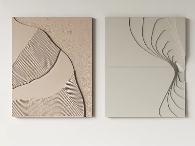 Modern Abstract Wall Decor with Beige Light Gray Background Curved Lines and Textured Design 3d model
