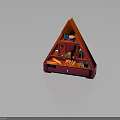 Red Triangular Furniture Shelf with Open Doors Books Small Items and Bottom Drawer