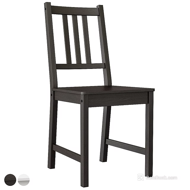 Modern Wooden Stool With Dark Brown Color And Vertical Slat Backrest Design Features 3d model 