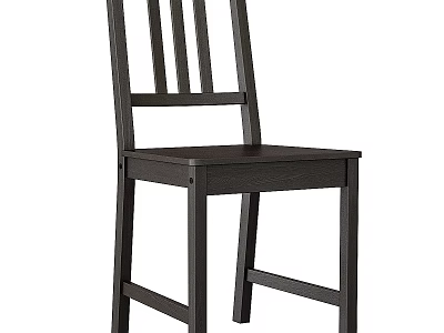 Modern Wooden Stool With Dark Brown Color And Vertical Slat Backrest Design Features 3d model