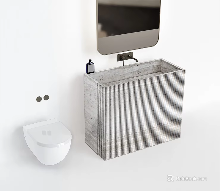 Modern Bathroom Sink with Textured Concrete Design Wall Mounted Toilet and Mirror 3d model 