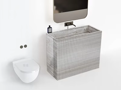 Modern Bathroom Sink with Textured Concrete Design Wall Mounted Toilet and Mirror 3d model