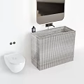 Modern Bathroom Sink with Textured Concrete Design Wall Mounted Toilet and Mirror