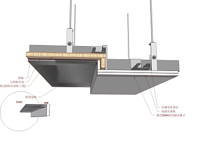 Detailed Ceiling Construction Structure With Support Components And Installation Details 3d model
