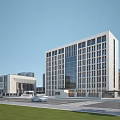Modern Office Building Exterior With Glass Windows Stone Facade High Rise Structure And Lawn Area