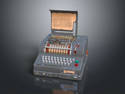 Vintage Mechanical Office Calculator With Classic Keyboard Knobs And Paper Roll 3d model