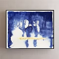 Abstract Painting with Dark Brushstrokes Golden Strip White Background and Black Frame
