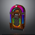 Vintage Wooden Jukebox With Colorful Lighted Panels And Coin Slot