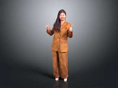 Child In Brown Suit Giving Thumbs Up With Smile On Grey Background 3d model