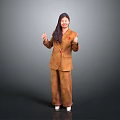 Child In Brown Suit Giving Thumbs Up With Smile On Grey Background