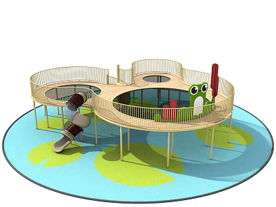 Fun Outdoor Children's Play Structure With Circular Platform Slide Railings And Frog Decoration 3d model