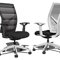 Modern Office Chairs With Black White Mesh Backs And Adjustable Base Wheels 3d model