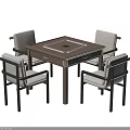 Square Wooden Entertainment Table With Four Chairs And Circular Center Design