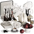 Elegant Decorative Ornament Set With White Vase Hanging Decor Books And Pomegranates