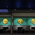 Traditional Chinese Restaurant Interior Design With Round Windows Green Walls And Dining Tables