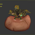Black Dragon Figure Perched On Orange Rock Like Base With Spread Wings