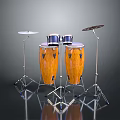 Brown Wooden Decorative Drum Set With Stands And Cymbals For Home Living