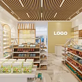Bright Retail Store Interior With Shelves Displaying Packaged Products Logo Signage And Neat Layout