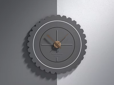 Modern Gear Shaped Gray Wall Clock With Metallic Accents And Minimalist Dial 3d model