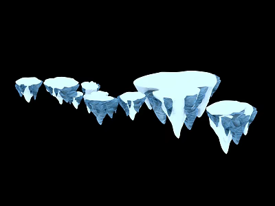 Snow Covered Icebergs With Blue Ice And Hanging Icicles In Black Background 3d model