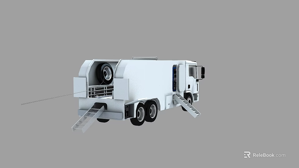 Modern White Mobile Utility Vehicle Featuring Side Ladders And Black Wheels 3d model