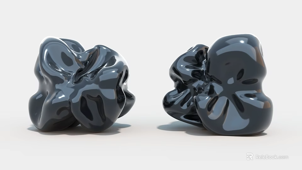 Two Black Glossy Abstract Sculptural Art Installation with Sleek Curved Forms 3d model 