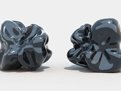 Two Black Glossy Abstract Sculptural Art Installation with Sleek Curved Forms 3d model