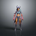 Fantasy Woman With Horns In Armored Outfit Purple Blue Accents Standing Pose