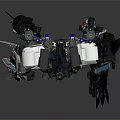 Futuristic Sci Fi Character In Mechanical Armor With Weapons And Backpack Devices